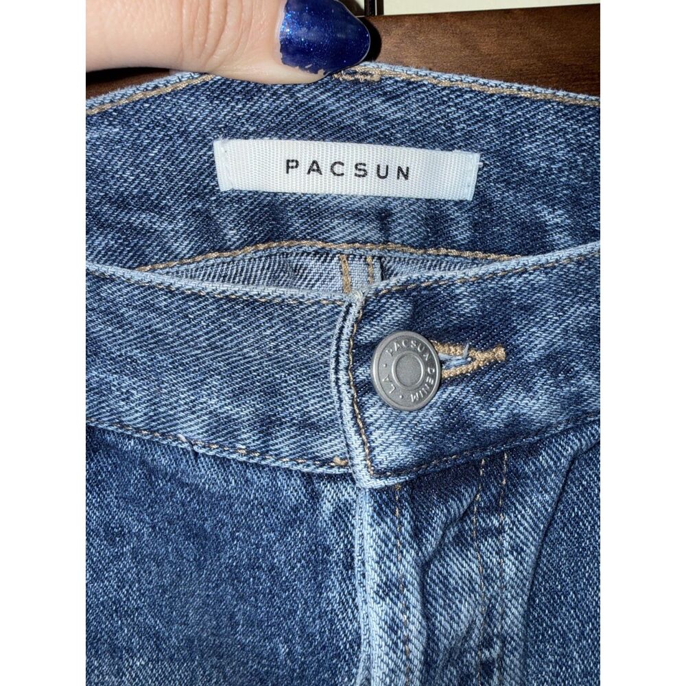 PacSun Distressed High Rise Straight Leg Jeans Button Fly Raw Hem Size 28 - Picture 3 of 10